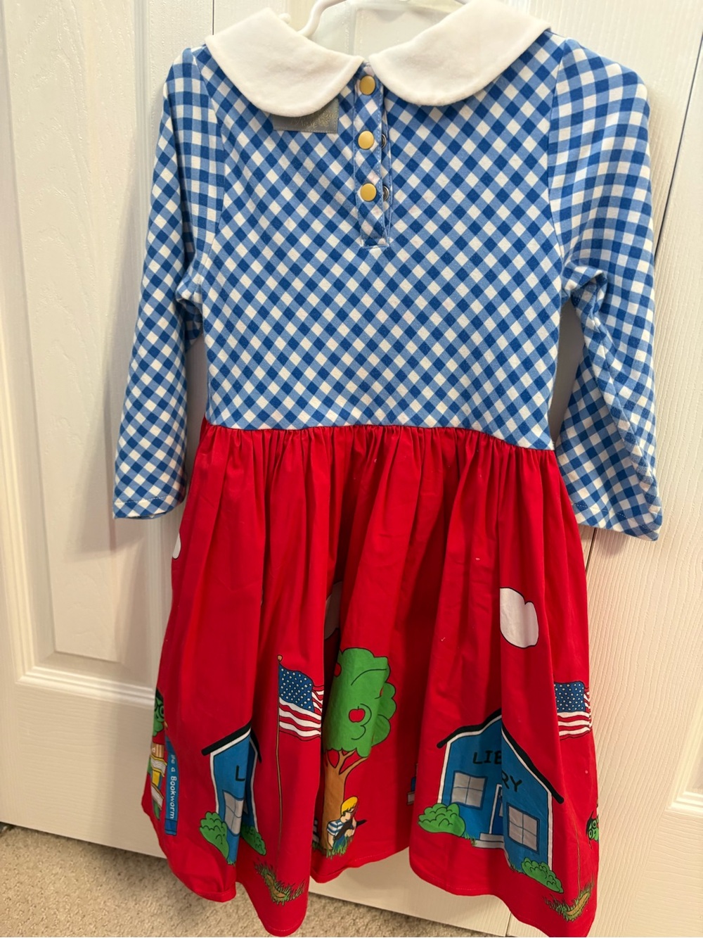 Eleanor Rose Blue Gingham Top with Red Storybook Skirt Kids Costume - Picture 3 of 6